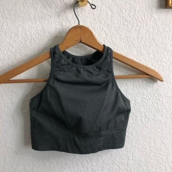 aerie Seamless Chill High Neck Gray Racer Bralette - Picture 4 of 6